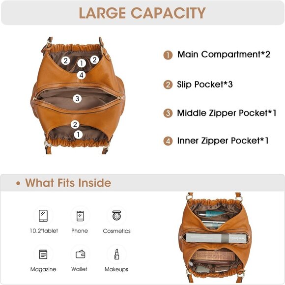 Genuine Leather Purses and Handbags for Women Soft Hobo Shoulder Bags Totes - Picture 5 of 8